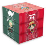 Cube rubik’s 3x3 rouge et vert avec luffy et zoro one piece en art ligne blanche pour collection et jeu