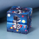 Cube déformable bleu à thème spatial avec astronautes et fusées pour rubik’s cube original et jouet anti-stress