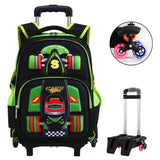 Sac à dos d’école à roulettes orthopédiques noir et vert néon design moderne avec fermeture à glissière et roues colorées
