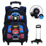 Sac à dos d’école à roulettes orthopédiques noir et bleu avec design moderne et led sur roues avec fermeture à glissière