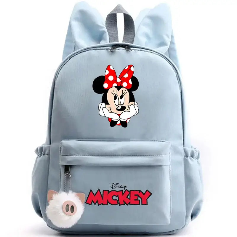 Sac à dos disney minnie mouse bleu clair avec oreilles de lapin bow rouge à pois et compagnon idéal avec nombreux compartiments