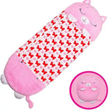 Sac de couchage dessin animé enfant rose en peluche en forme de chat avec motif papillon rouge et fleurs roses