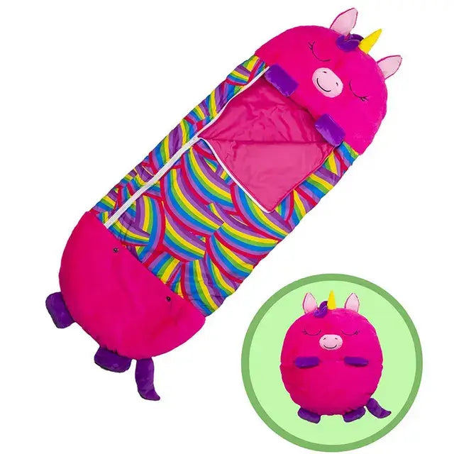 Sac de couchage dessin animé enfant rose licorne avec tissu doux et motif rayé arc-en-ciel pour couchage enfant