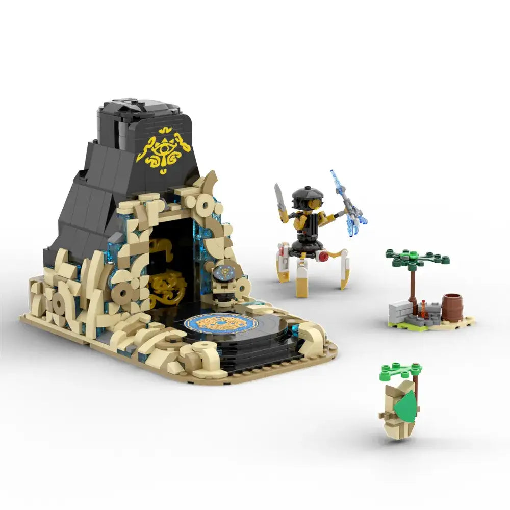 Lego sanctuaire zelda breath version compatible lego avec temple en pierre noir et brun et ninja dans un monde captivant