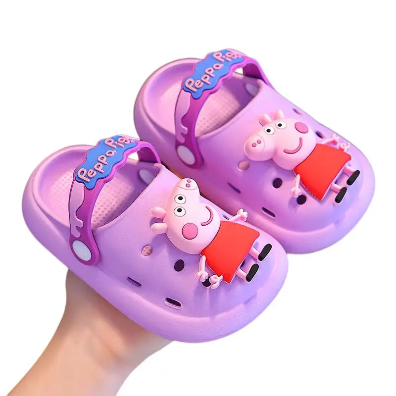 Sandales enfant peppa en crocs violettes avec appliqué 3d rose peppa pig et semelle antidérapante bleu