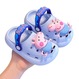 Sandales enfant peppa en bleu clair avec semelle antidérapante, décor 3d peppa pig rose et bride violette peppa pig