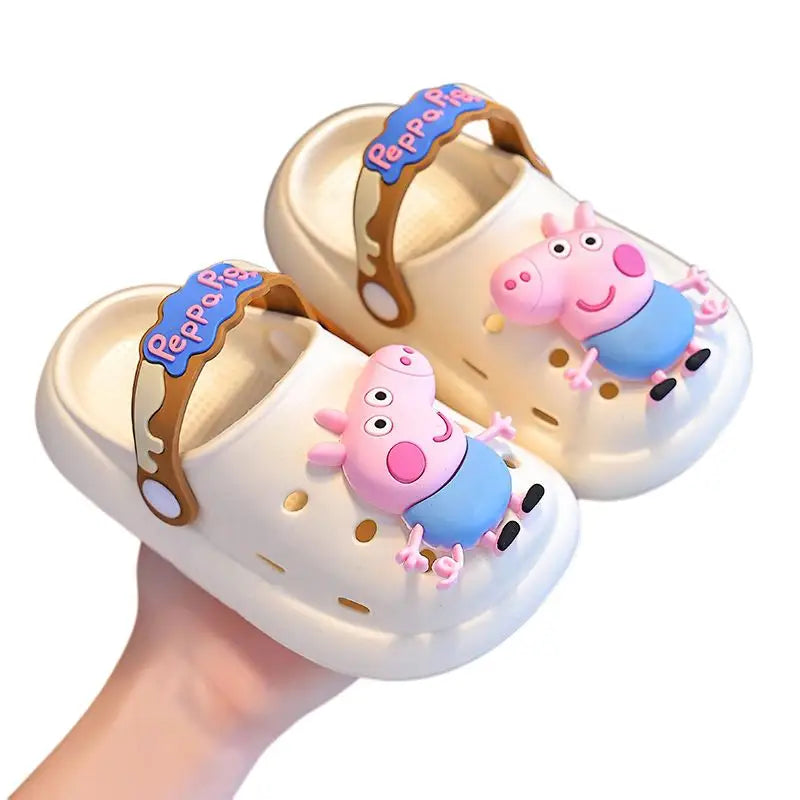 Sandales enfant Peppa pig en cuir crème avec semelle antidérapante et détails roses et bleus enfant Peppa pig