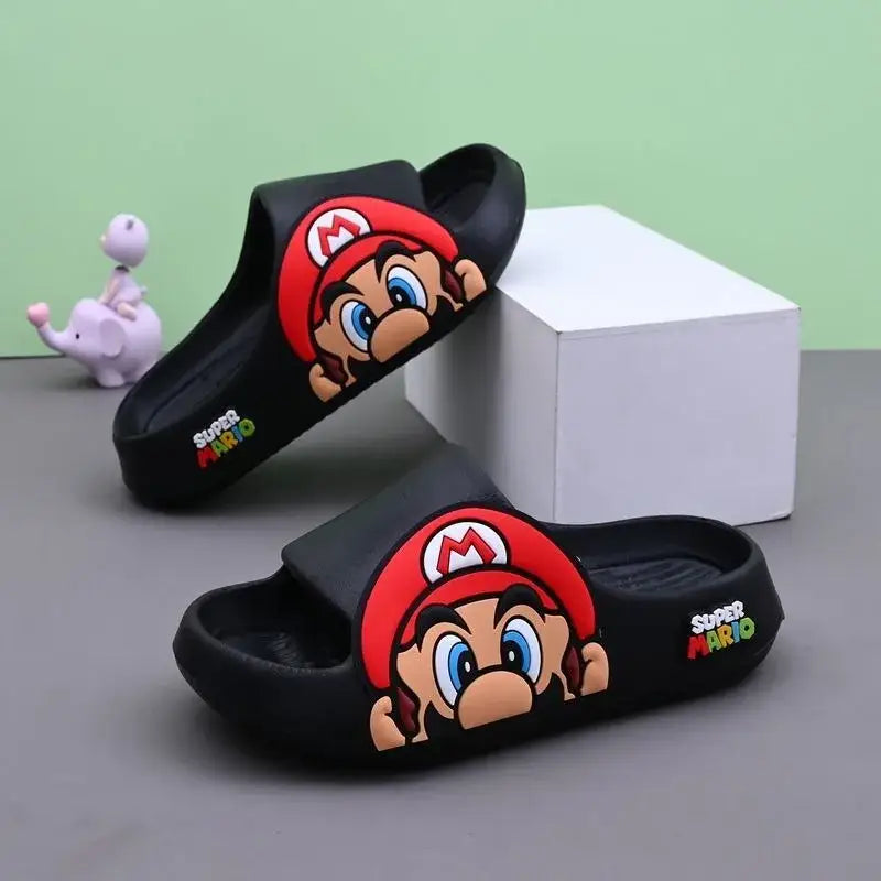 Sandale super mario noire avec design 3d bonnet rouge et visage bleu pour mario bros enfant