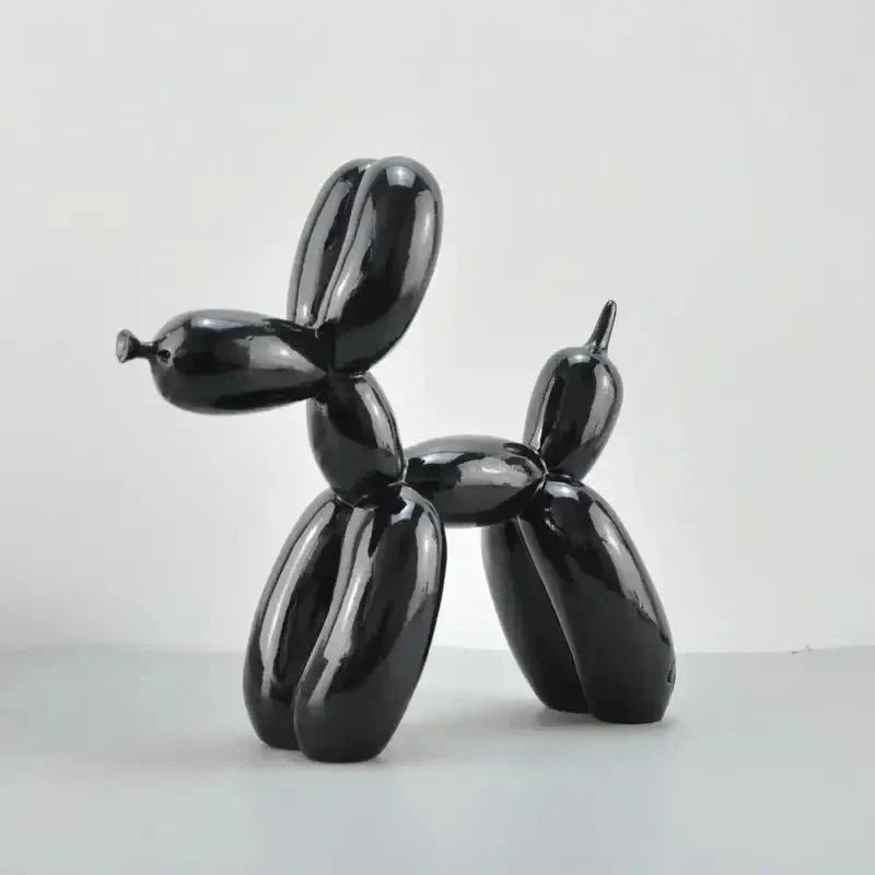 Sculpture chien ballon brillant en résine noire brillante inspirée du style chien ballon jeff koons