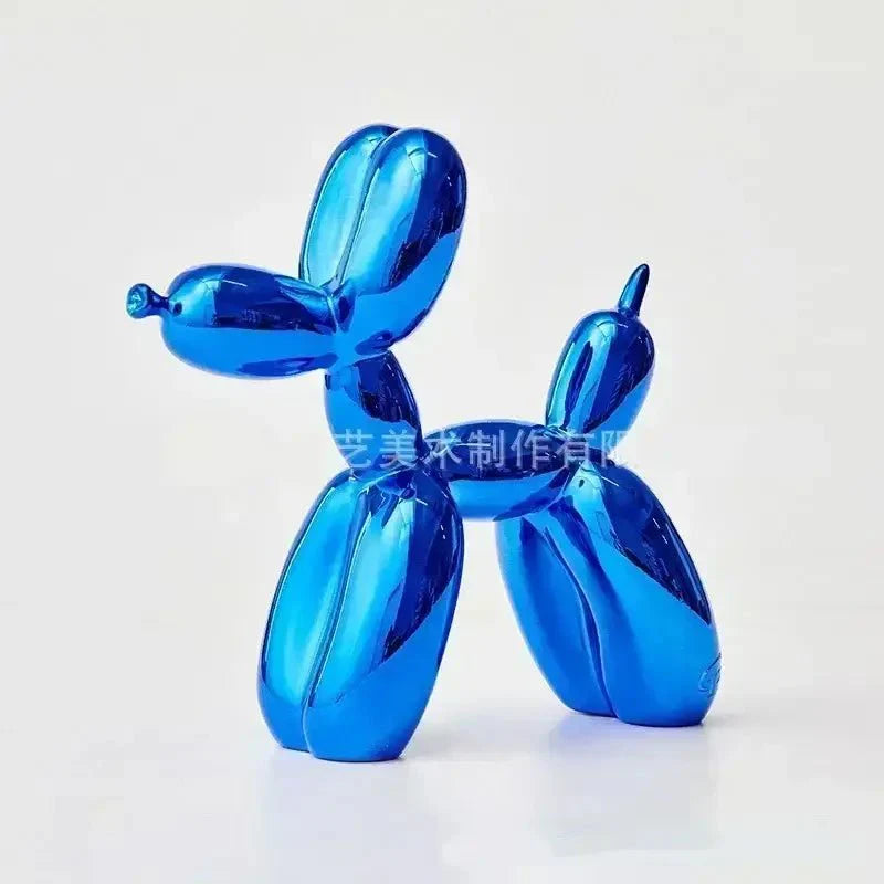 Sculpture chien ballon brillant bleu vif en métal métallique glossy rappelant le style chien ballon jeff koons