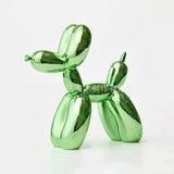 Sculpture chien ballon brillant vert métallisé avec surface réfléchissante et contours lisses inspirée de chien ballon jeff koons