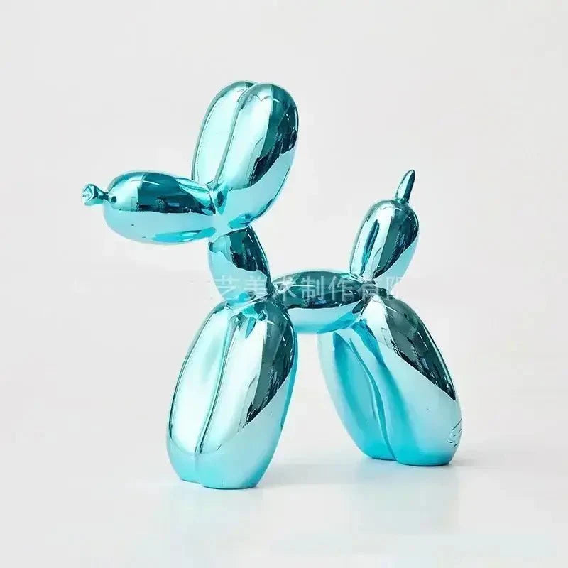 Sculpture chien ballon brillant turquoise métallisée avec finition réfléchissante en matériau glossy
