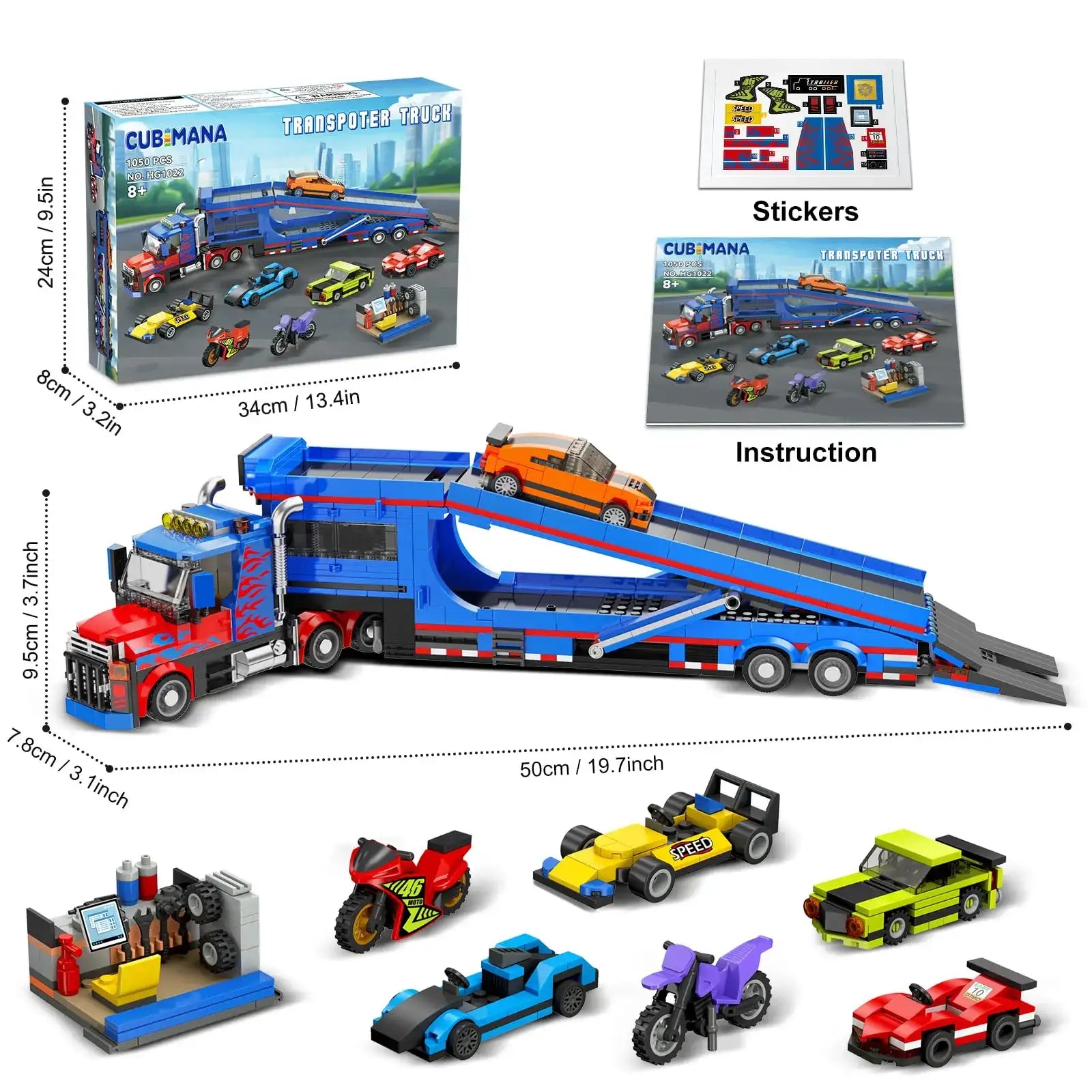 Construction set transporter truck with 7 cars