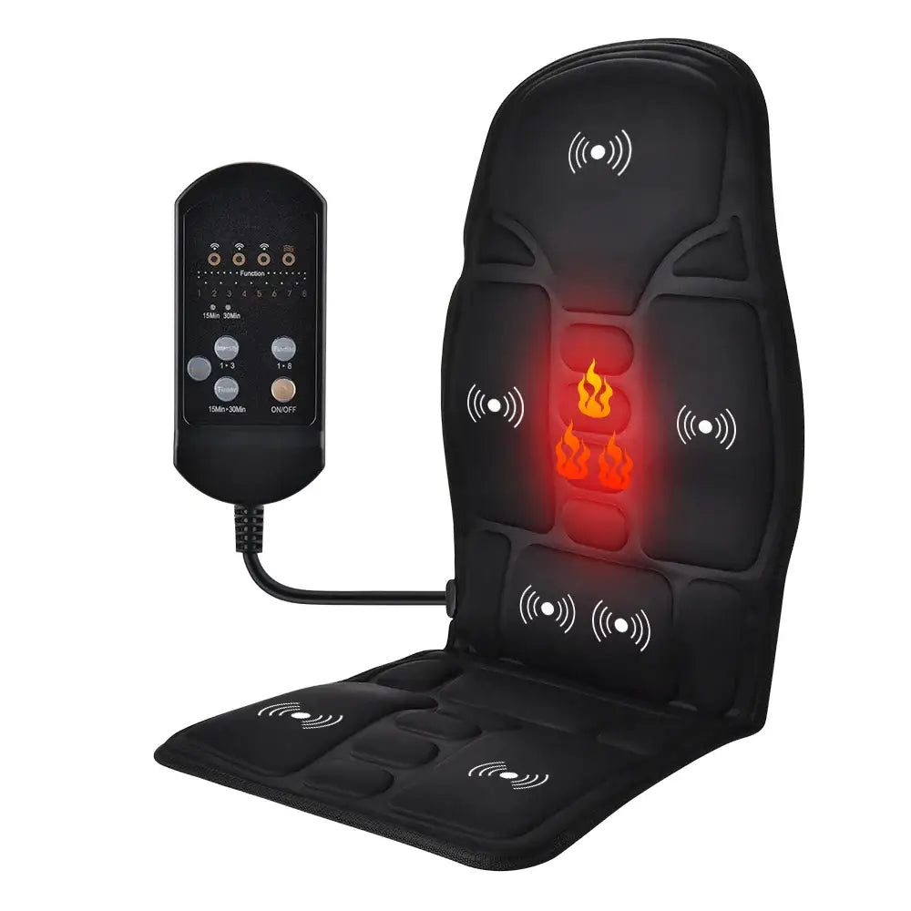 Siège massant chauffant multifonctions noir avec chauffage vibration et panneau de contrôle pour réglages ajustables