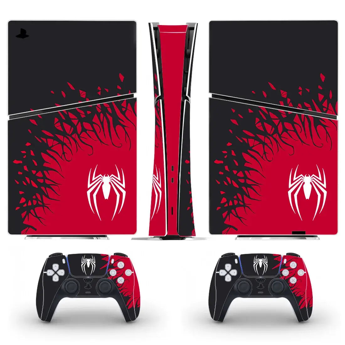 Skin PS5 Slim Digital Spiderman avec console et manettes personnalisées
