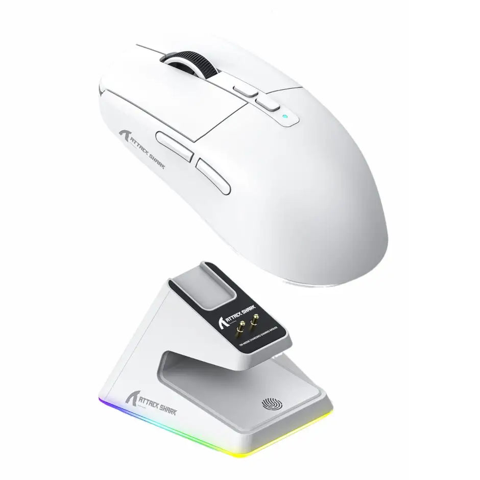 Souris pc sans fil requin gaming blanche avec design ergonomique et led verte 26000 dpi pour pc portable