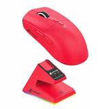 Souris pc sans fil rouge avec molette noire et socle de recharge rgb pour gaming 26000 dpi