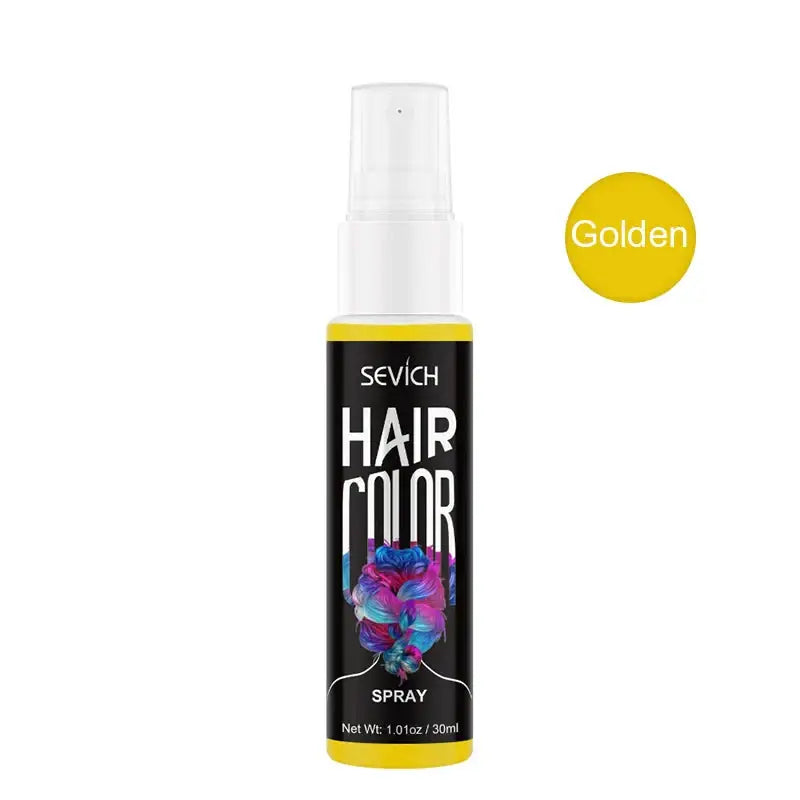 Spray coloration temporaire cheveux enjouet couleur gold dans un flacon noir et jaune avec embout blanc