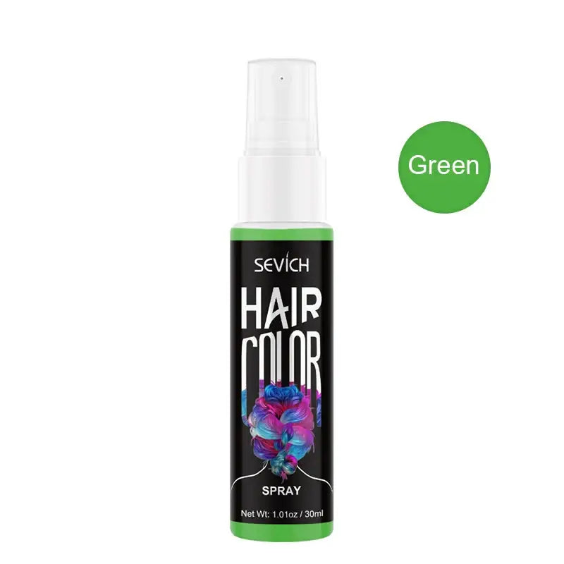 Spray coloration temporaire cheveux en vert dans un flacon noir et blanc orné d un motif floral coloré pour cheveux enjouet