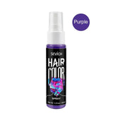 Spray coloration temporaire cheveux en violet dans un flacon noir élégant avec un embout blanc pour cheveux enjouet