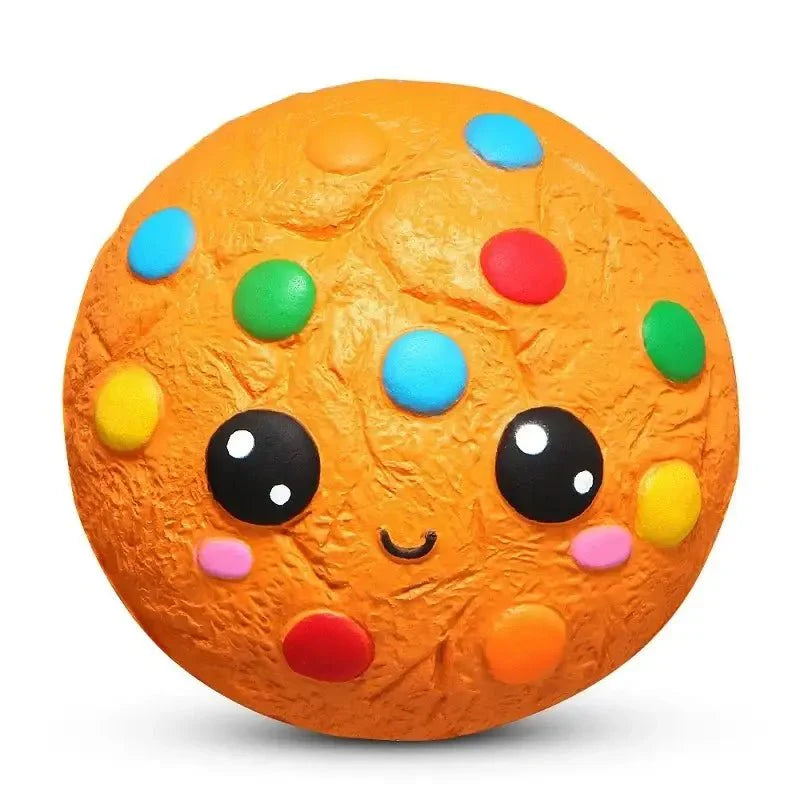 Cookie anti-stress orange rond avec points de bonbons colorés et yeux noirs mignons jouet anti-stress réaliste