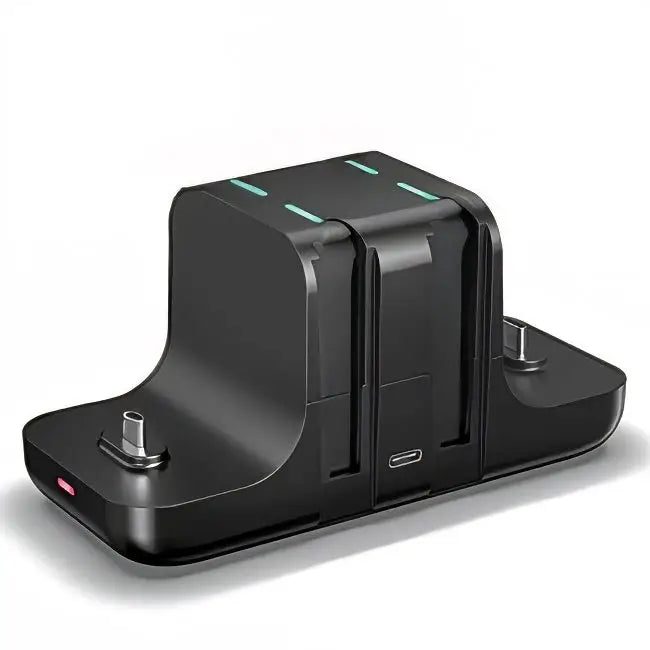 Station de charge joy-con nintendo switch en plastique noir avec led verte et port usb-c pour charge manette joy-con nintendo