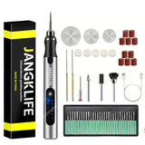 Stylo de gravure sur bois mini perceuse électrique gris et noir avec batterie lithium rechargeable et accessoires variés