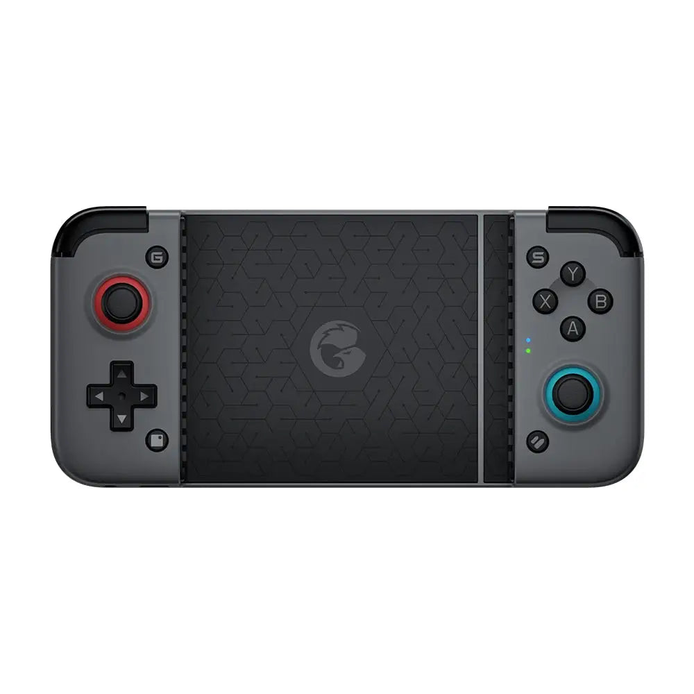 Console portable gris gamesir x2 pro avec sticks analogiques rouge et bleu et panneau central noir pour xbox game pass