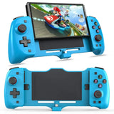 Support manette de jeu Nintendo Switch bleu avec écran intégré affichant mario kart, accessoire essentiel et caractéristiques innovantes