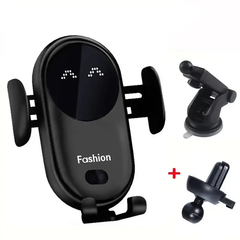 Support smartphone chargeur sans fil voiture noir avec design ovale et voyants led chargeur induction voiture iphone samsung