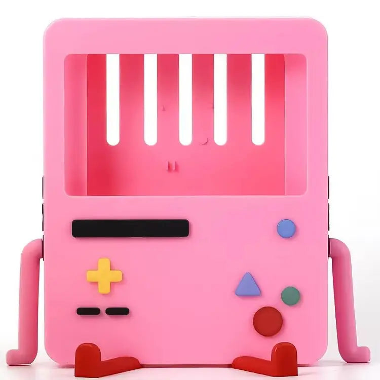 Coque de téléphone rose thème supports dock bmo avec boutons colorés et jambes ludiques pour nintendo switch rangez dessins animés