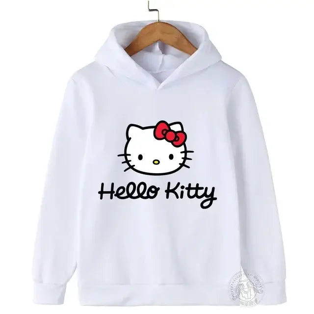 Sweat capuche hello kitty enfant blanc avec nœud rouge et texte imprimé noir pour enfants