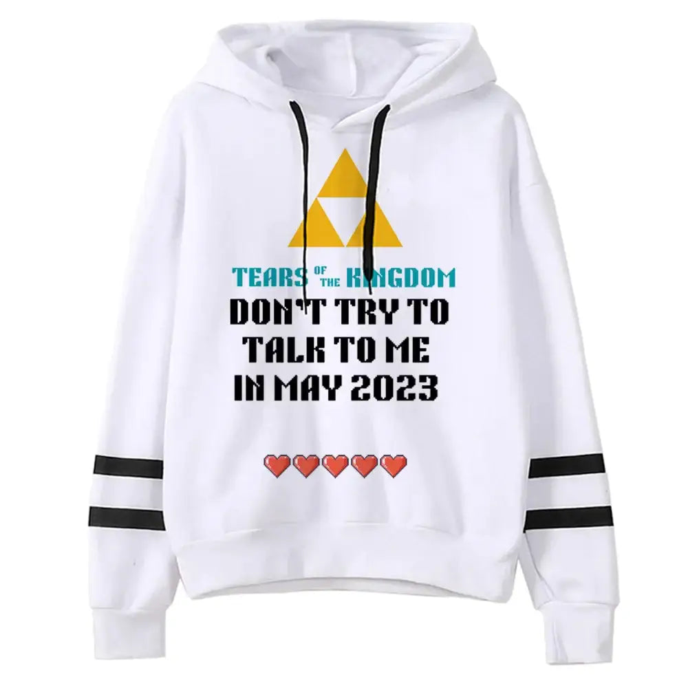 Sweat à capuche zelda tears blanc avec emblème triforce jaune texte teal noir et cœurs rouges pixels pour femmes