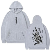 Sweatshirt à capuche homme femme anime kaiju gris avec design percutant et texte japonais couleurs tendance