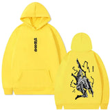 Sweatshirt à capuche homme femme anime kaiju jaune avec design percutant de personnage animé et couleurs tendance