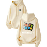 Sweatshirt capuche homme cream avec grand logo microsoft windows 95 au dos et petit logo style urbain capuche homme windows