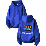 Sweatshirt capuche homme windows 95 royal blue avec logo coloré sur la poitrine et le dos style urbain