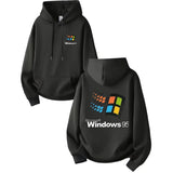Sweatshirt capuche homme noir windows 95 avec logo coloré quatre fenêtres style urbain capuche homme windows