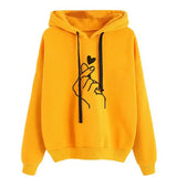Sweatshirt à capuche love money jaune vif avec motif noir main princesse cut et cordons assortis noirs
