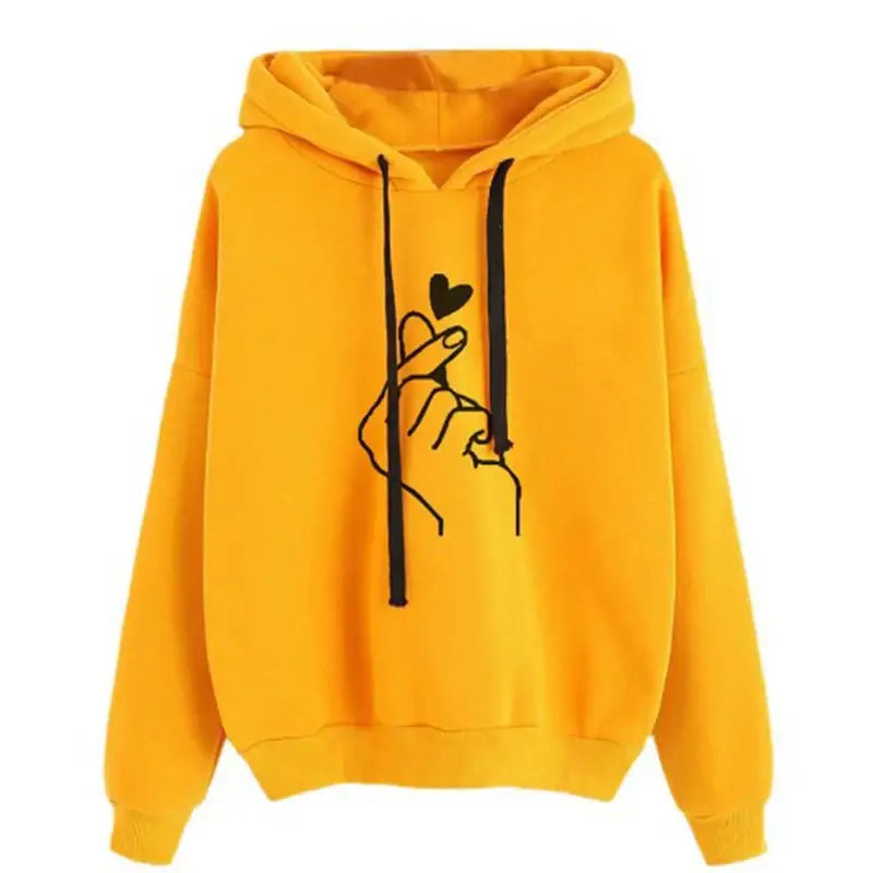 Sweatshirt à capuche love money jaune vif avec motif noir main princesse cut et cordons assortis noirs