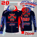 Sweatshirt capuche moto noir avec masque el diablo rouge et bleu 20 fabio quartararo avec doublure blanche