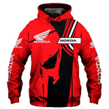 Sweatshirt capuche racing team Honda rouge en polyester résistant avec graphique crâne noir et détails blancs