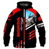 Sweatshirt capuche racing team honda noir et rouge en polyester résistant avec logo et graphisme moto intégral manches longues