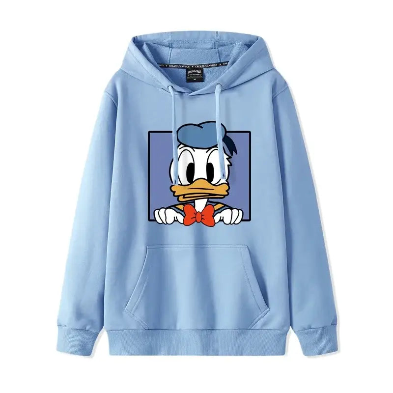 Sweat-shirt disney donald en coton bleu clair avec graphique cartoon de donald peeking derrière un cadre