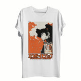 T-shirt cowboy bebop en coton blanc avec imprimé graphique audacieux d un personnage d anime fumant en orange et noir