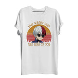 T-shirt shoto todoroki blanc manches courtes avec graphisme vintage de my hero academia style coucher de soleil