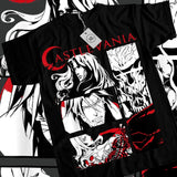 T-shirt castlevania symphony of the night noir avec design rouge et blanc animé pour fans de jeu vidéo rétro symphonie de la nuit