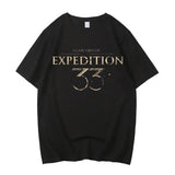 T-shirt clair obscur expedition 33 noir avec impression dorée en coton premium manches courtes