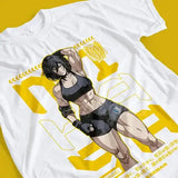 T-shirt coton doux blanc avec graphique jaune audacieux de mme ackerman de titans anime attaque