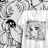 T-shirt coton anime candy blanc avec illustration délicate de usagi tsukino sailor moon et texte japonais design nostalgique